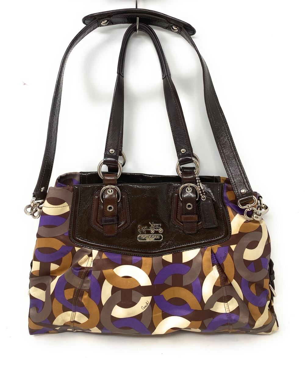 Coach Madison Opt Art Ivory Brown & Purple Chainlink Signature Tote Purse 15549